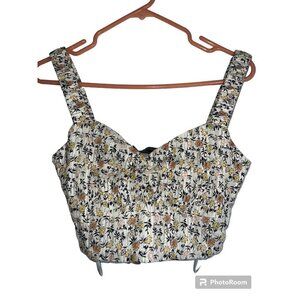 MINK Pink Floral Crop Top NWTS Cotton Lined Side Zip Summer Blouse New Small D1